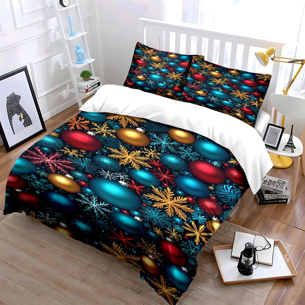 Christmas Ornaments and Snowflakes Bedding Bedding Set (1 Duvet Cover, 2 Pillowcases, Duvet Not Included)