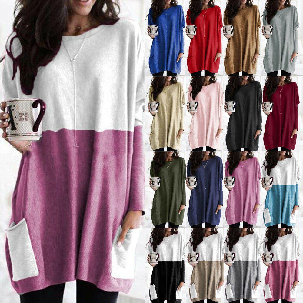 Elegant Women's Jumper Mini Dress Blouse In Vibrant Colors With Two Pockets