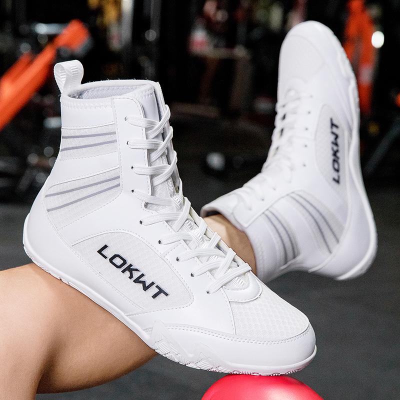 Men Wrestling Shoes Professional Lightweight Boxing Training Sneakers Air Mesh Large Size Black White Sports Gym