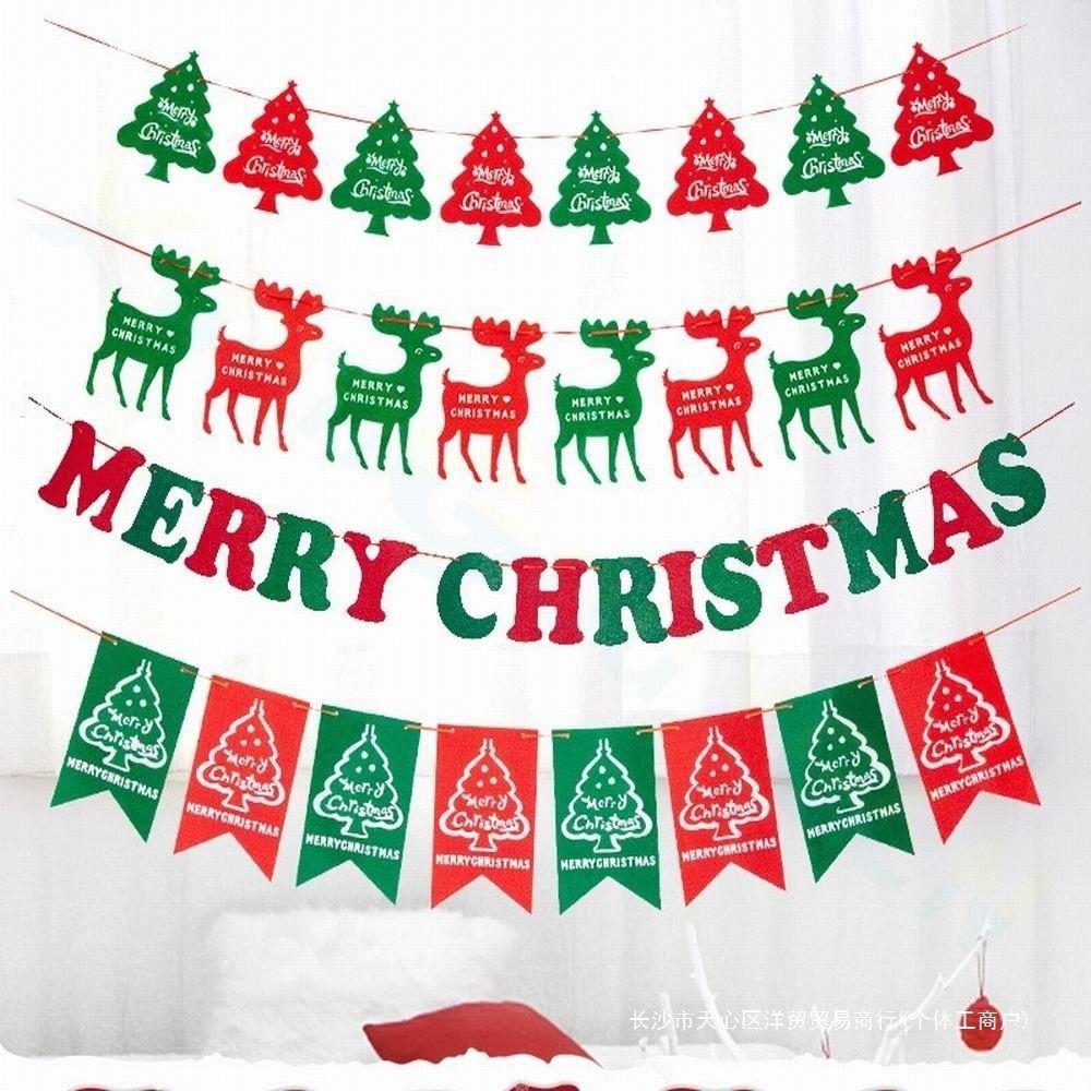 Party Supplies Felt Christmas Banner Elk Design Santa Design Xmas Pull Flag Red Green Hanging Ornament Party Banner Family Party