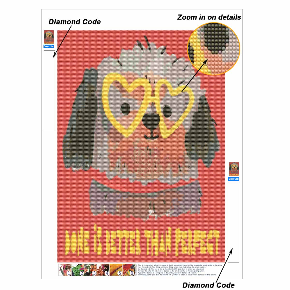 DIY Full Drill Diamond Painting Kit Cute Dog Wearing Heart Glasses Quote Pattern Creative Handmade Canvas Art for Home Decoration Round 20x30cm