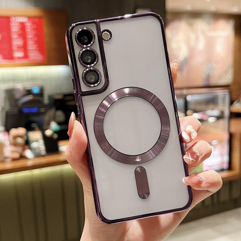 Luxury Plating For Magsafe Magnetic Case For Samsung S25 S24 S23 S22 Ultra Plus S21 S20 FE Note 20 A35 A55 A05 A15 Clear Cover