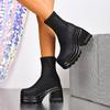 Fashion 10.5 Cm Chunky Heeled Sock Boots for Women Slip On Stretch Fahric Minimalist Platform Boots Goth Mid Calf Comfortable