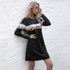 Herbst Damen Street Style Leopard Patchwork Pullover Sweatshirt Kleid