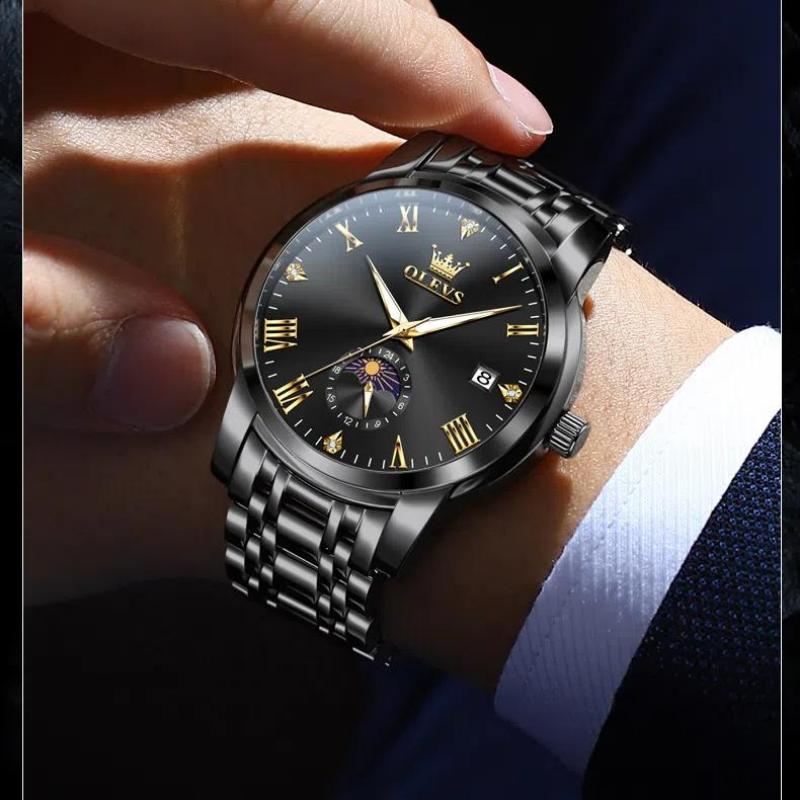 OLEVS Waterproof Luminous Date Moon Phase Business Watch Men's Wacthes Trend Fashion Original Quartz Wristwatch