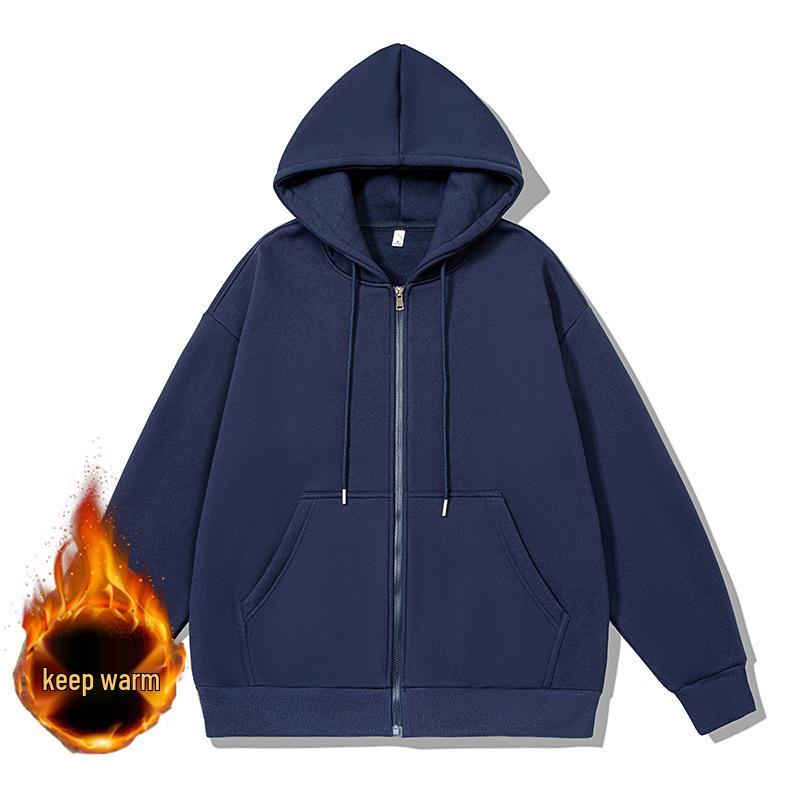 2024 Hong Kong Style Hooded Cardigan Sweatshirt with Long Sleeves and Drawstring