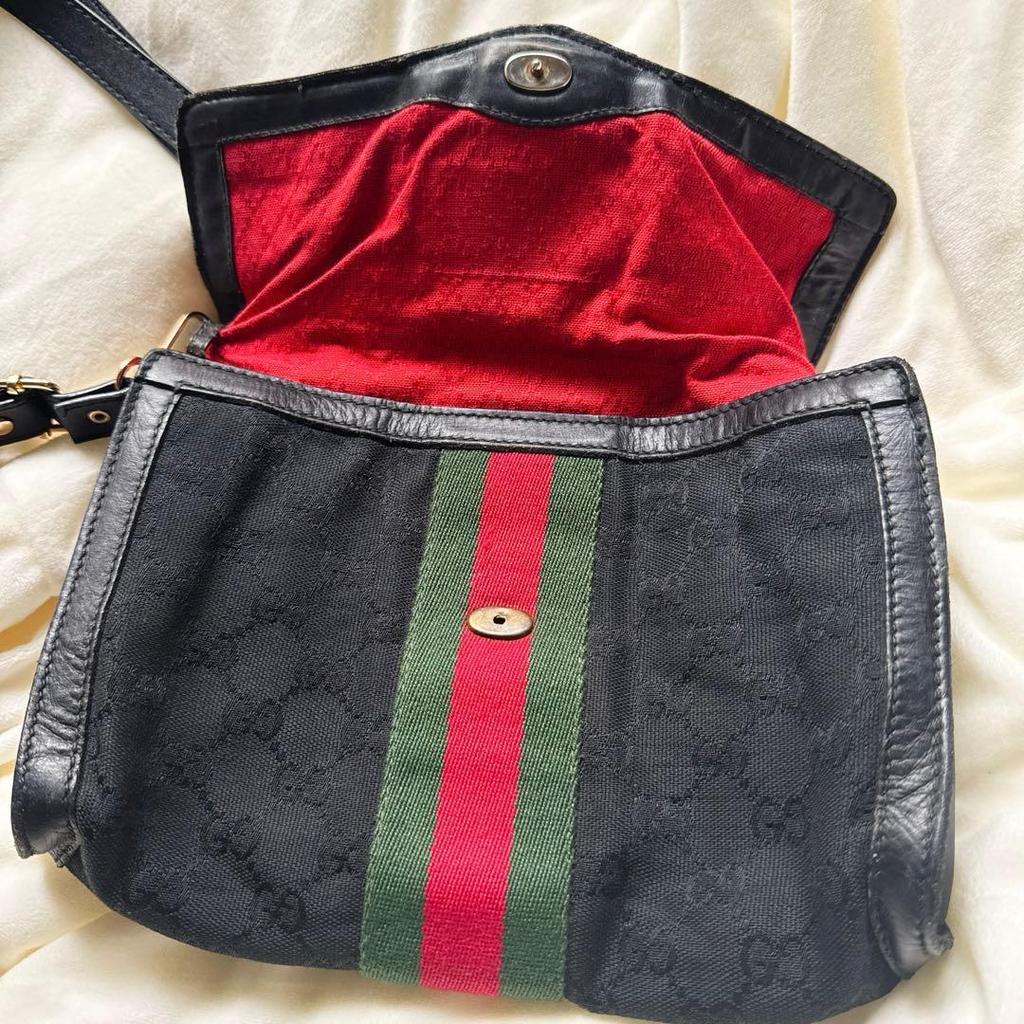 Used Gucci Shoulder Bag GG Canvas Sherry Line 2way Black