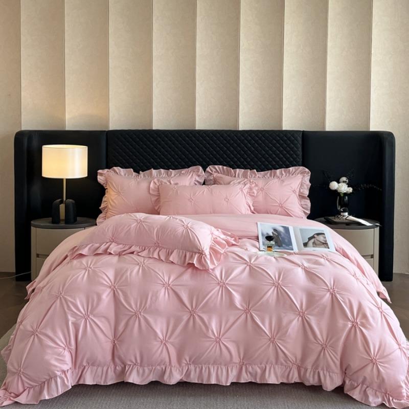 

new solid color princess wind-washed cotton skin-friendly cotton twist lace craftsmanship beautiful series four-piece set 1.5m sheet 4pcs рожевий