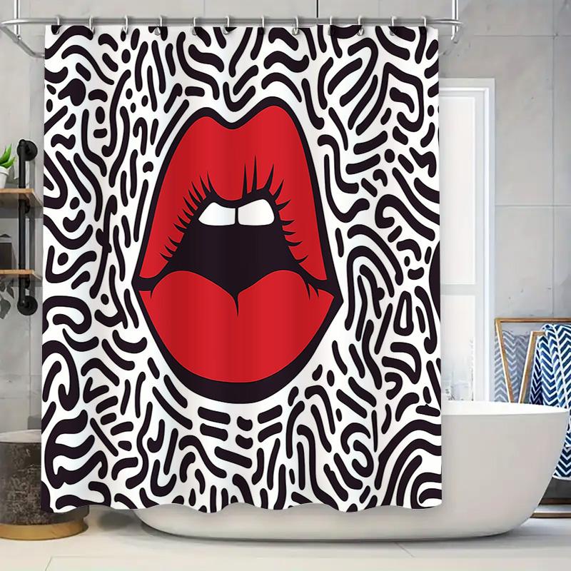 Hippie Lip Print Shower Curtain Waterproof Bathroom Decor Modern Design Black White Red Pattern 3D Printed Fabric Shampoo Bottle