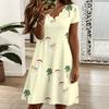 Ladies V Neck Elegant Lotus Floral Printed Plus Size Summer Short Sleeve Gown