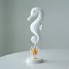 Wooden Seahorse Ornament with Round Base Rustic Seashell Starfish Seahorse Figurine Home Coastal Beach House Decoration