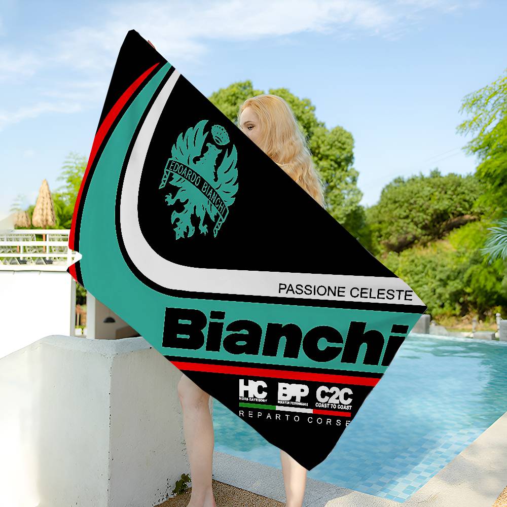 B-Bianchi Cykel Mikrofiber Printet Strandhåndklæde Bjergbestigning Yoga Strand Svømning Løb Absorberende Blødt Håndklæde