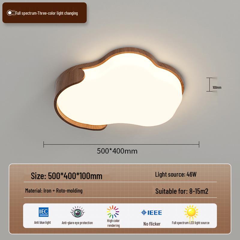 Mid-Century Style Walnut Cloud Ceiling Light - Full Spectrum, Eye Protection, Warm & Romantic Lighting for Living Room or Master Bedroom Full Spectrum Eye Protection - Three Color Light