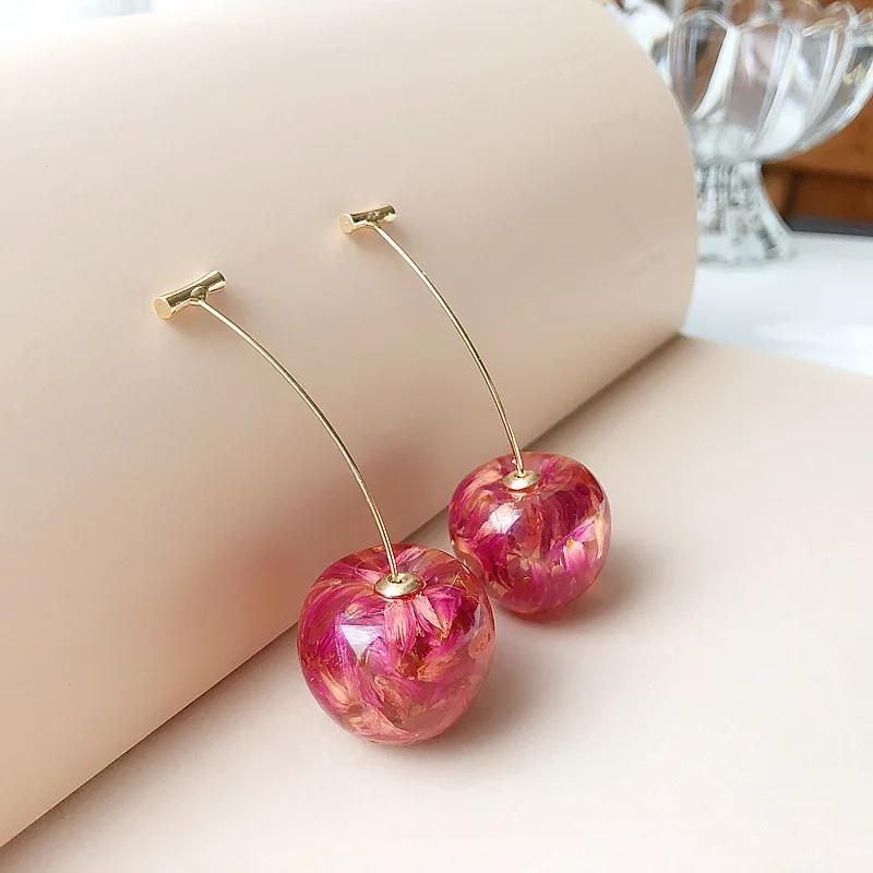 Fashion Sweet Red Resin Strawberry Cherry Drop Earrings For Women Cute Lovely Acrylic Fruit Earrings Zircon Accessories