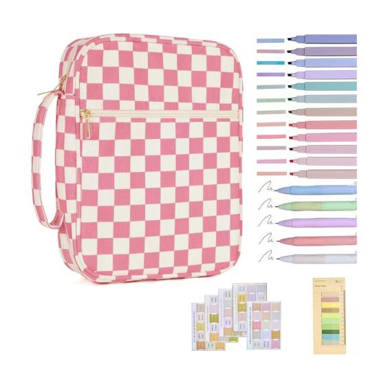 

Quilted Bible Case Women Floral Bible Cover Case with Handle Study Supplies Bag Portable