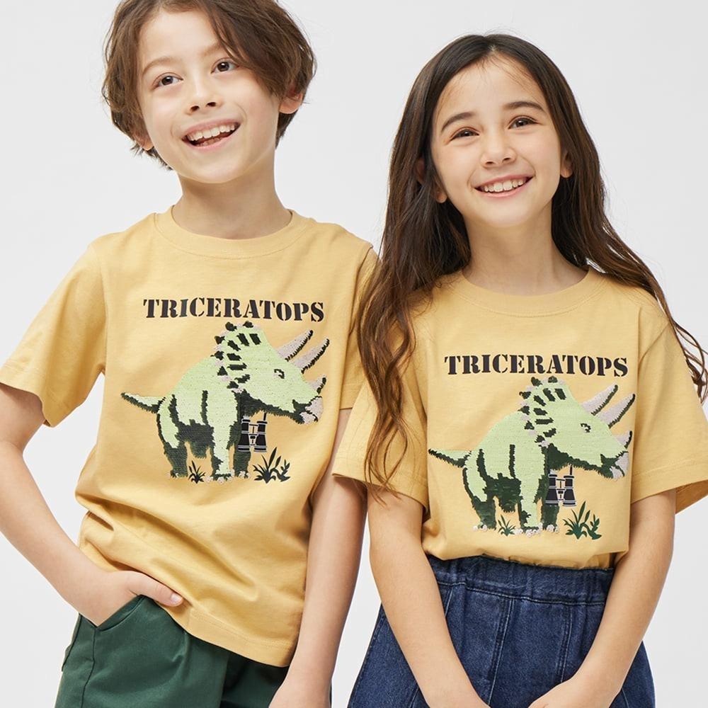 

GU by Uniqlo Kids Унисекс Футболка с пайетками и короткими рукавами Трицератопс