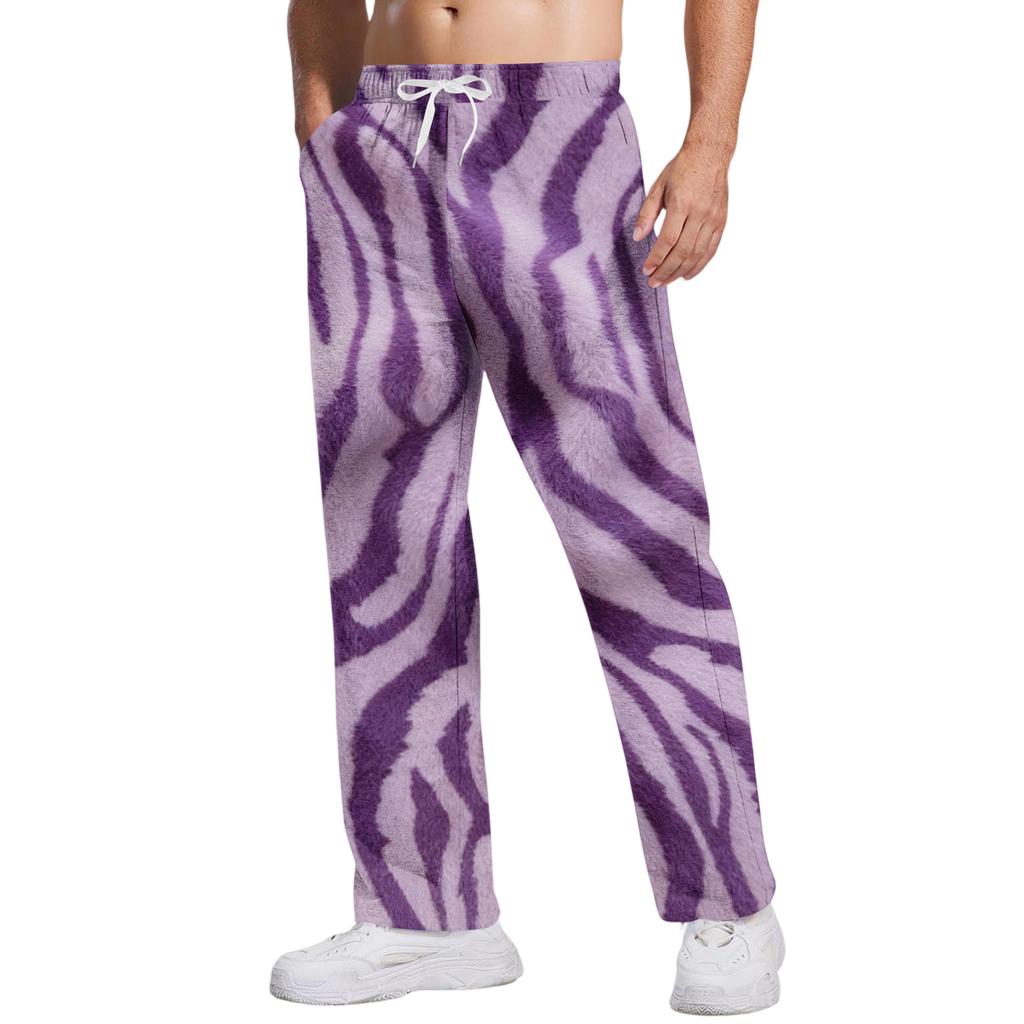 Men's Loose Fit Casual Leopard Print Pants Drawstring Waist Breathable Athletic Long Trousers for Daily Wear and Sports