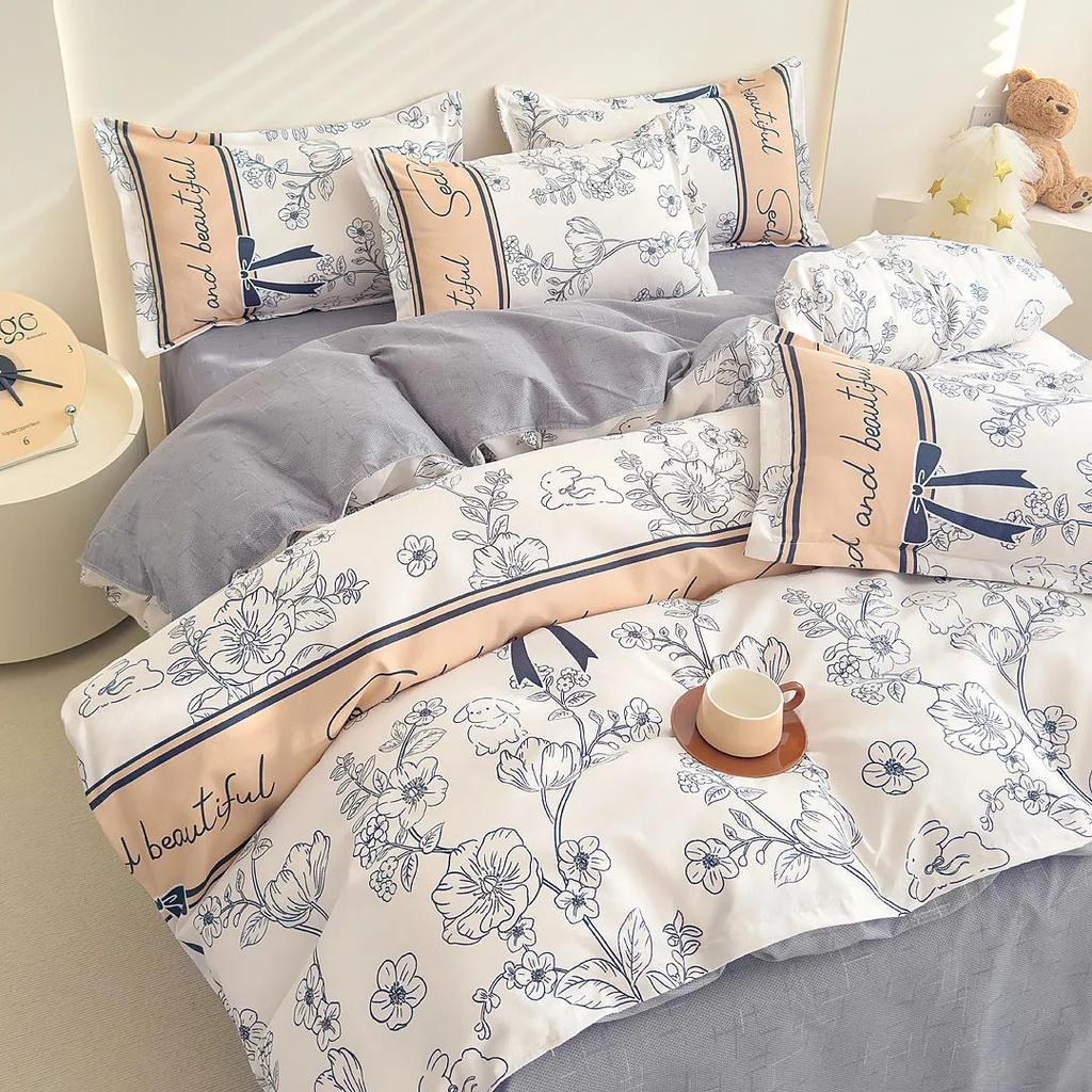 Thickened Ins-style 4-piece Bedding Set / 100% Pure Skin-friendly Cotton Single Duvet Cover,4-piece