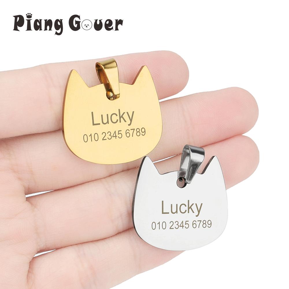 Name Personalized ID Tags Cat Collar Golden Silvery Nameplate Engraving Custom Dog Name Anti-lost Pendant Pet Collar Accessories