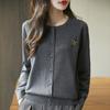 A New Autumn and Spring Style of Round-neck Knitted Cardigan with Rhinestones, A Solid Color Loose and Versatile Knitted Sweater for Women