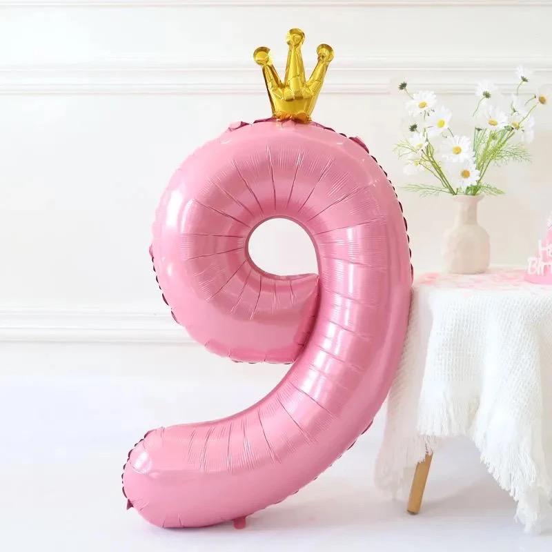 Gradient Color Crown Number Balloon Pillar, 32-40 Inch, First Birthday Party Decoration