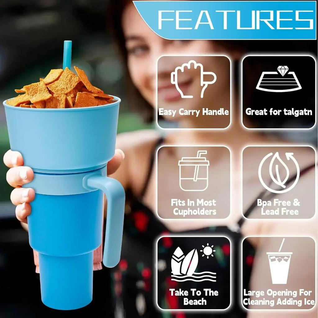 Popcorn Beverage Cup Snack Cups Straw Cup with Handle Water Bottles with Straw Coffee Cup Mug