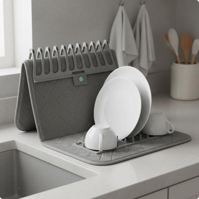 Foldable Dish Drain Mat SpaceSaving Detachable Rack NonSlip Kitchen Accessory