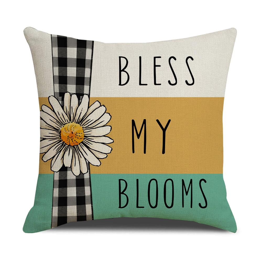 Spring and Summer Flowers and Plants Letters Linen Pillowcase Small Daisy Modern Living Room Sofa Cushion Bedroom Pillow