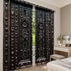Set Of 2 Black Curtains Door Pattern Printed Suitable Bedroom Kitchen Dining Room Living Study Office Curtain For Sitting Made Polyester