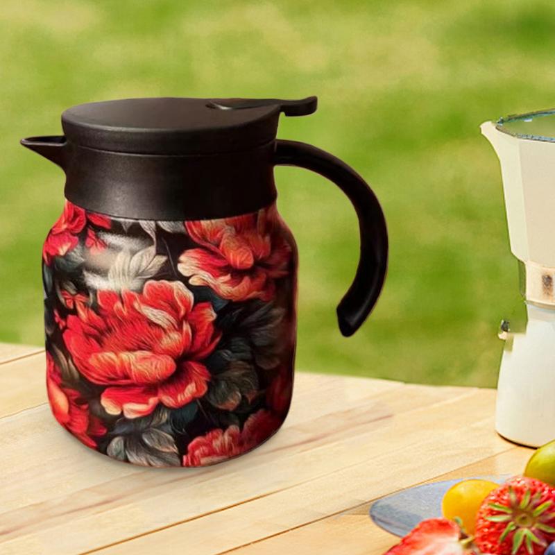 Tea Kettle 800ml Coffee Carafe Kettle Insulated Floral Pattern Teapot Stainless Steel Vacuum Thermal Pot for Brewing Filtering