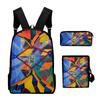 Classic Novelty Creative color blocking 3D Print 3pcs/Set School Bags Laptop Daypack Backpack Inclined shoulder bag Pencil Case