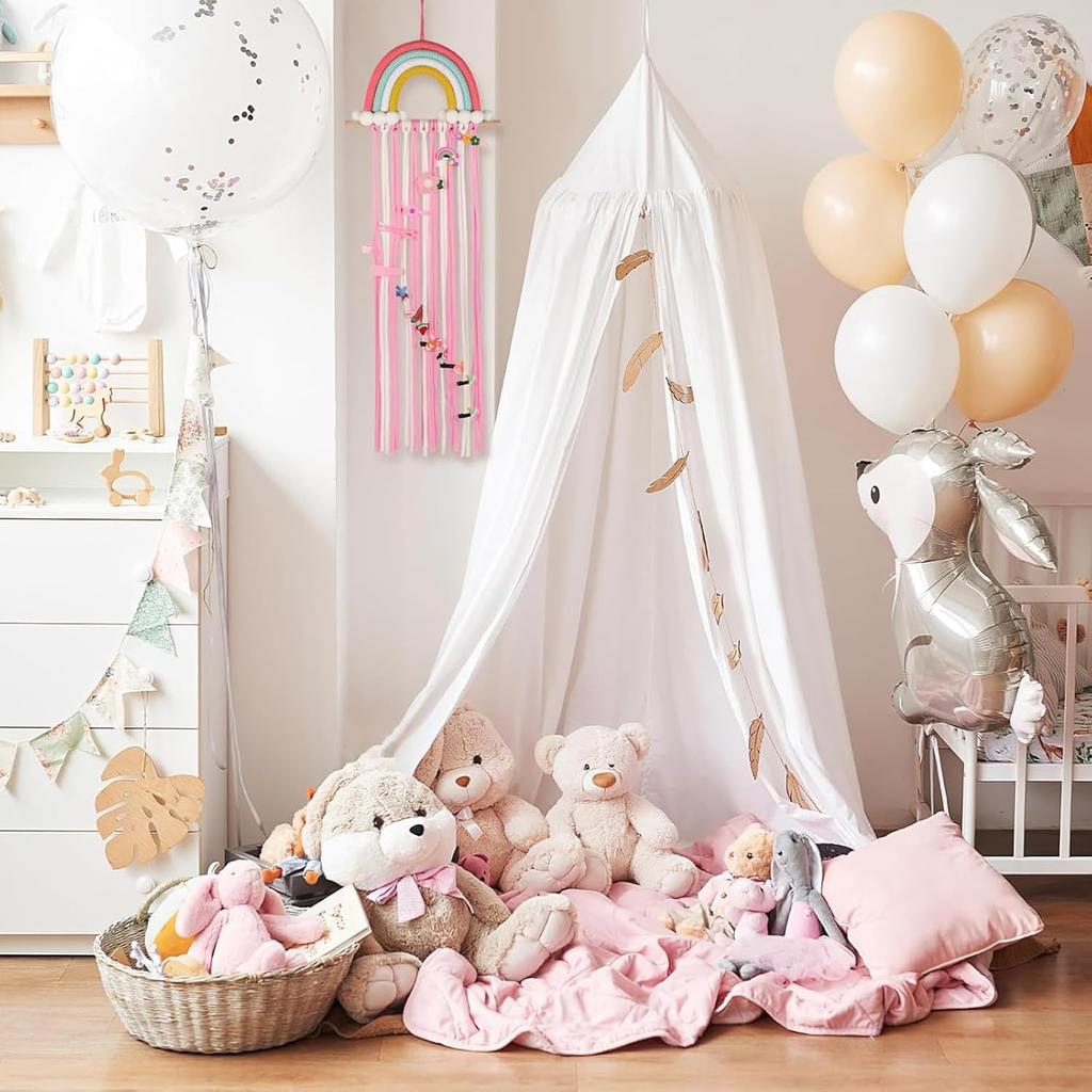 Rainbow Macrame Bow Holder Hanging Hair Bow Organizer for Girls, Hair Clip Holder Hair Clips Headband Storage Hanger Boho Wall Decor