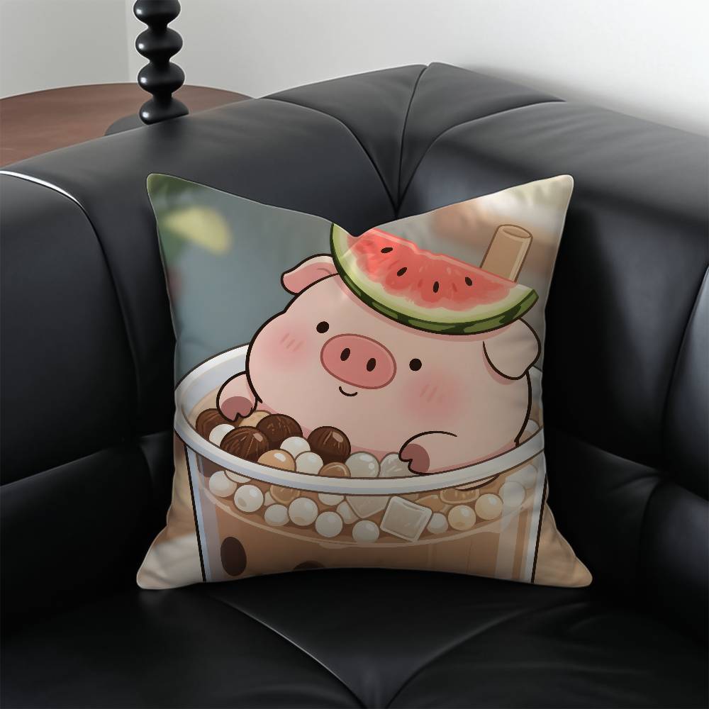 Cute Pig Summer Surprise Pillow Case Anti-dustmite Pillowcase Invisible zipper silky short plush Sofa cushion cover
