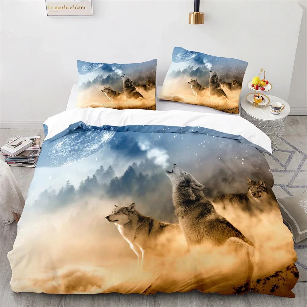 Wolf Duvet Cover King Queen Size Black White Wild Animal Bedding Set for Kids Teens Adults Wildlife Soft Polyester Quilt Cover