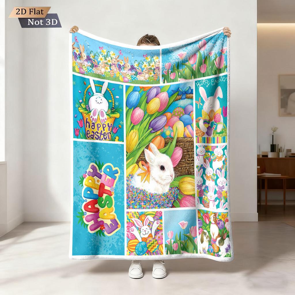 Easter Bunny Printed Cozy Fluffy Flannel Blanket for Home Living Sofa Chair Room Bedroom Decor for Family Birthday Gift