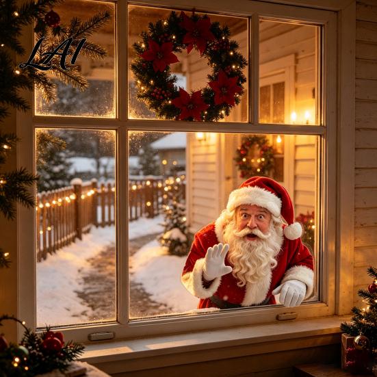 Holiday Static Stickers Santa Claus Window Sticker Removable Decal Waterproof Easy to Apply Festive PVC Decal for Home Living Room Bathroom Windows