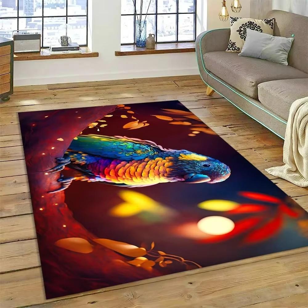 Cute Dream Bird Parrot Peacock Carpet Living Room Bathroom Decor Rug Mechanical Washable Mat Non-slip Floor Mat Entrance Doormat