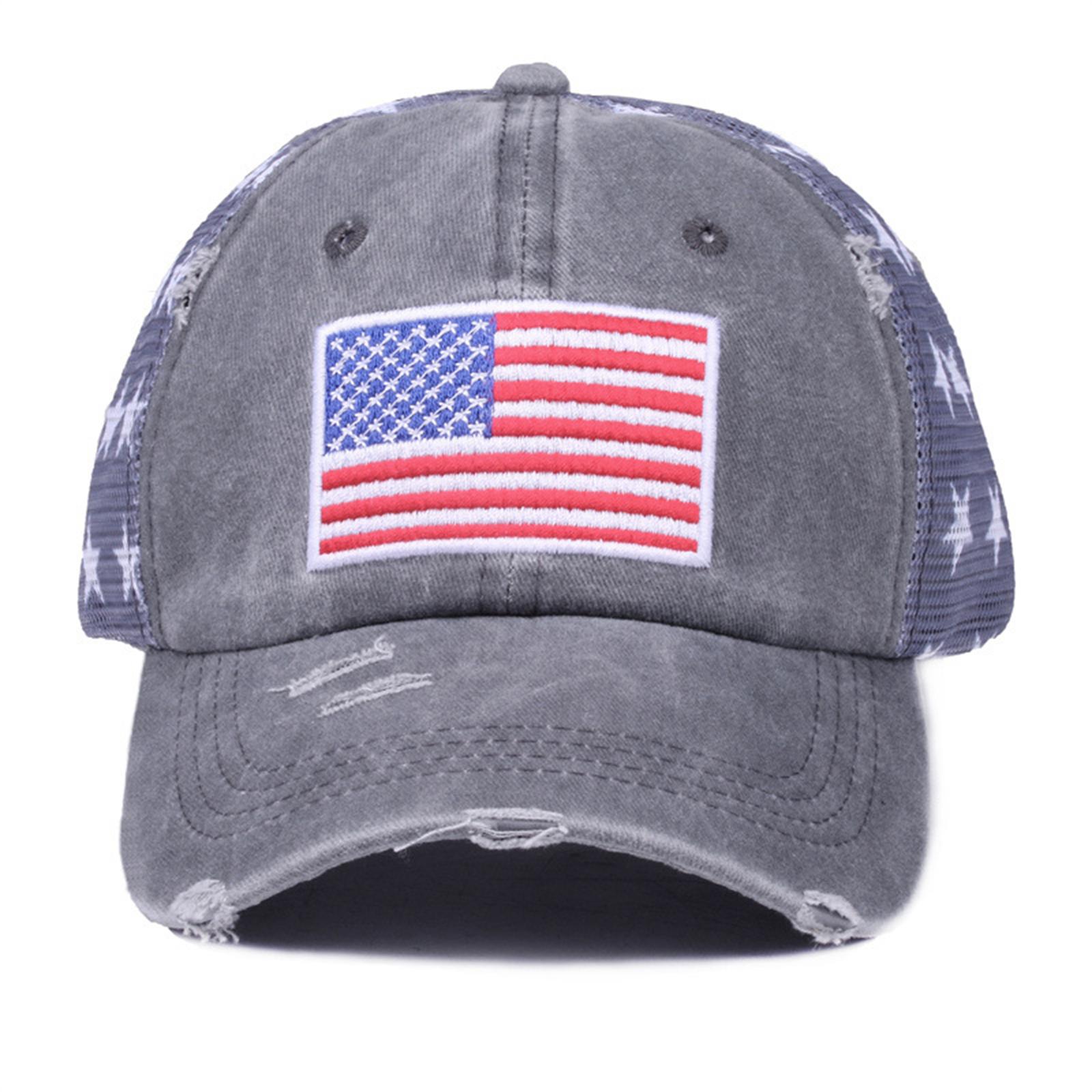 

Distressed Vintage Style Baseball Cap with Embroidered American Flag Adjustable Mesh Back Trucker Hat for Men Women One Size