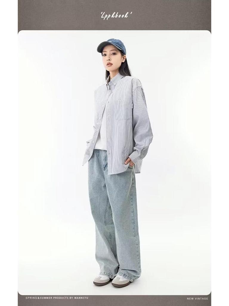 Women's Korean Style Striped Long-Sleeve Shirt Jacket - New Spring Casual Outerwear