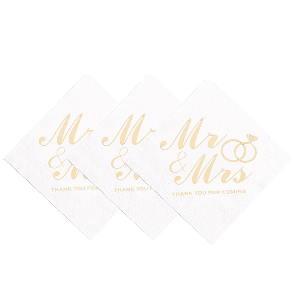 100pcs Bronzing Printed Cocktail Napkins Soft Disposable Napkins Mr Mrs Wedding Napkins  Home Party