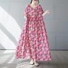 Women's Simple and Fashionable Long Skirt Summer Short Sleeved Round Neck Printed Dress