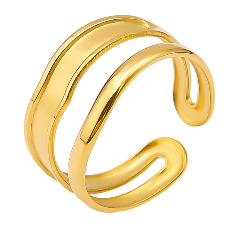 Neuer Offener Verstellbarer Ring Blatt Schlange Herz Echt Vergoldeter Edelstahl Ringe Für Frauen Männer Zubehör Mehrschichtiger Schmuck