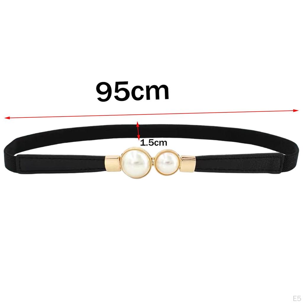 Double Pearls Buckle Waist Belt, Women Retro Elastic Skinny Belt for Dress