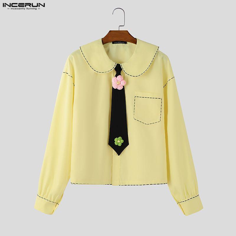 INCERUN S-5XL Herren Schnürung Langarm Niedlich Lässig Locker Übergröße Oberteile Hemden