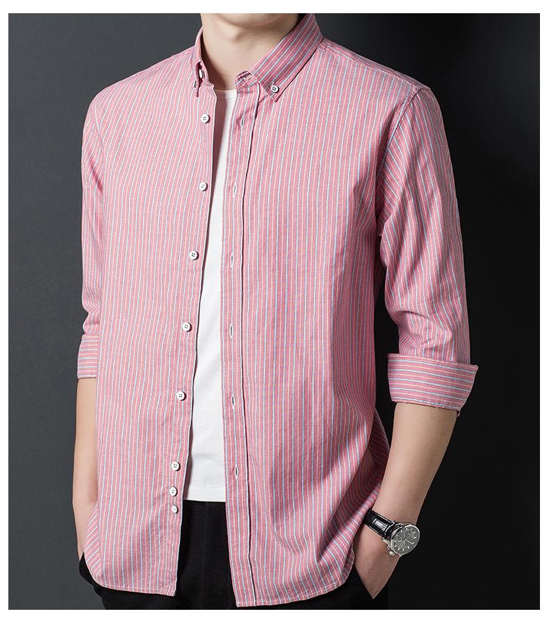 Hengyuanxiang Men's Non-Iron Striped Cotton Long-Sleeve Shirt - Spring & Autumn Casual Loose Fit