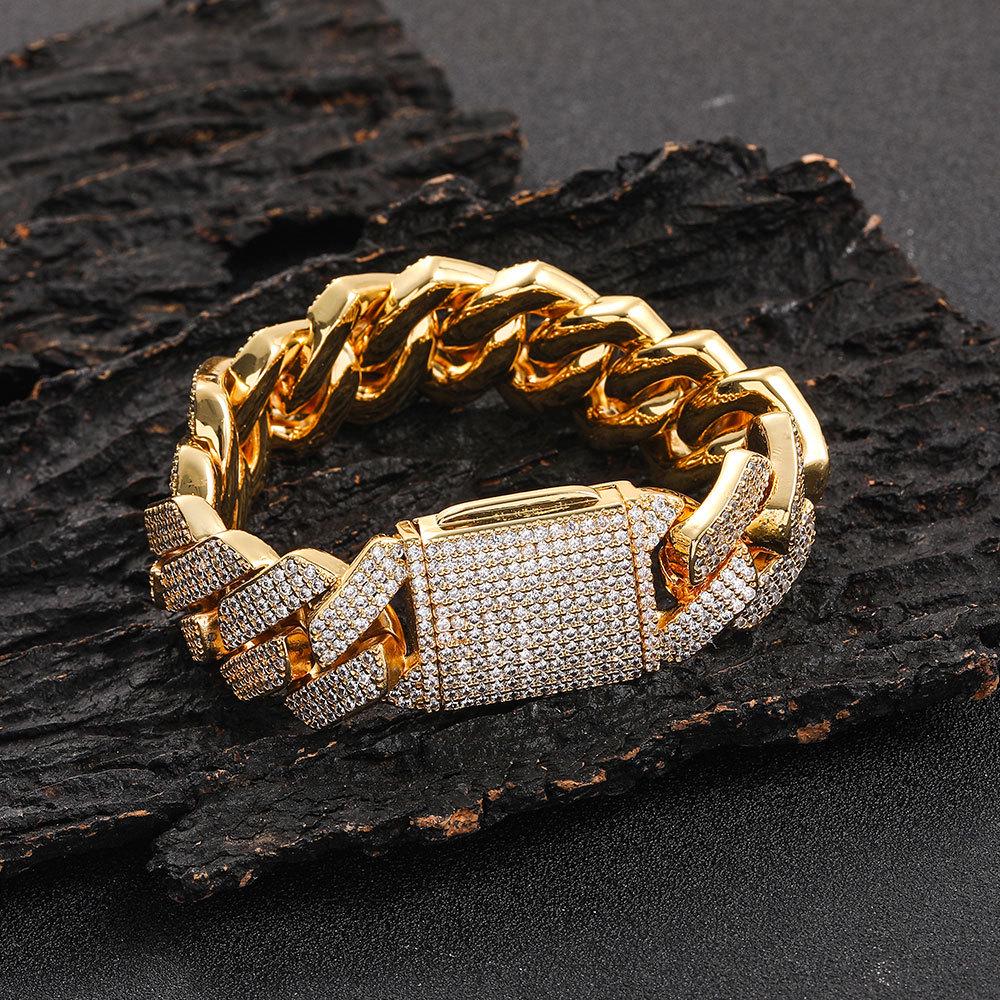 20mm Flip Clasp Zircon Rhombus Cuban Chain Thick Men s Hip Hop Bracelet 7-inch Bracelet золотой