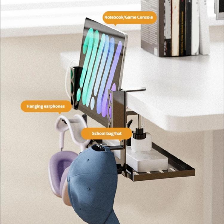 Sturdy Metal And ABS Under Desk Clamp Cable Management Holder With Integrated Power Strips Holder And Device Shelf
