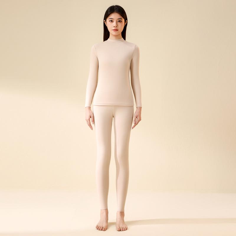 Lyocell Tencel Hřejivá fleecem podšitá spodní souprava pro ochranu pasu a břicha (Top s dlouhým rukávem a spodní díl)
