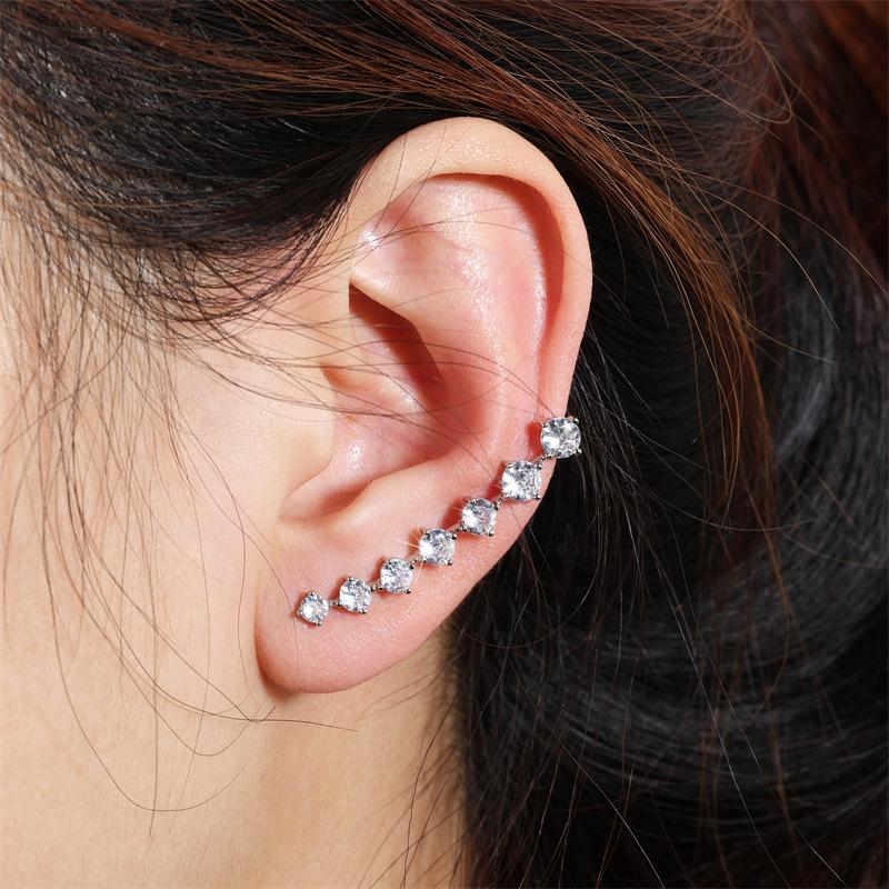 Two-Way Zircon Claw Earrings: Creative Sparkling Diamond Ear Clips & Hooks for Students