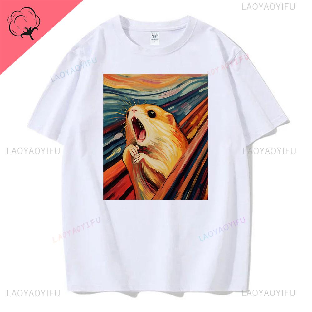 Kawaii Screams Hamster Women Graphic T Shirts Summer Unisex Classic Cartoon High Quality Cotton Tshirt Creative Outdoor Shortsleev 4XL